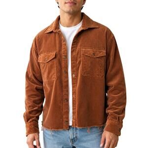 Express 90s Grunge Corduroy Raw Hem Oversized Shacket Brown XL